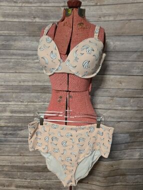 Forever 21 Peach Bikini Set with Blue Banana Print
